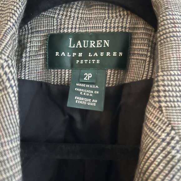 Lauren Ralph Lauren Worsted Wool Glen Plaid Double- Breasted Blazer Petite 2P - Picture 2 of 6
